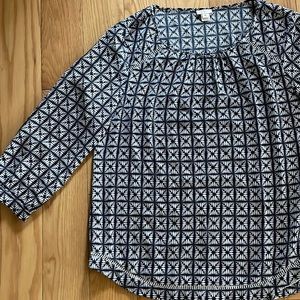 EUC J. Crew Geometric Print Blouse Navy Blue and White